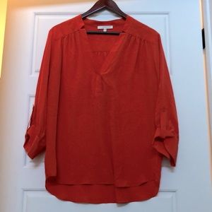 Lavender brown red/orange silk blouse.